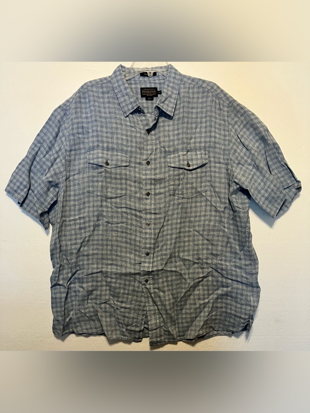 Pendleton Men's Malone 2XL Light Blue Plaid Short Sleeve Button-Down Shirt